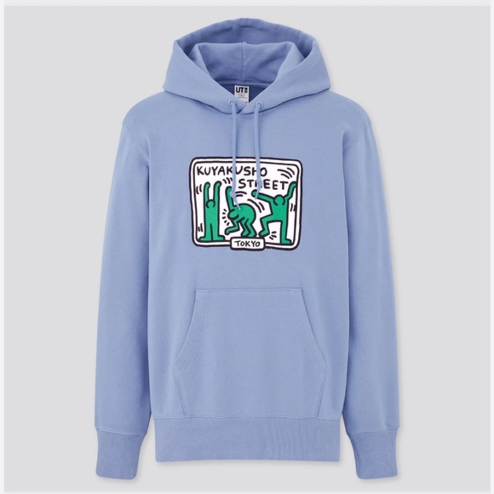 KEITH HARING TOKYO COTTON BLUE HOODIE PULLOVER SWEATSHIRT S